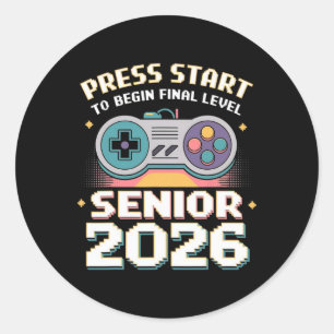 Senior 2026 Gamer Mode On Press Start Final Level  Classic Round Sticker