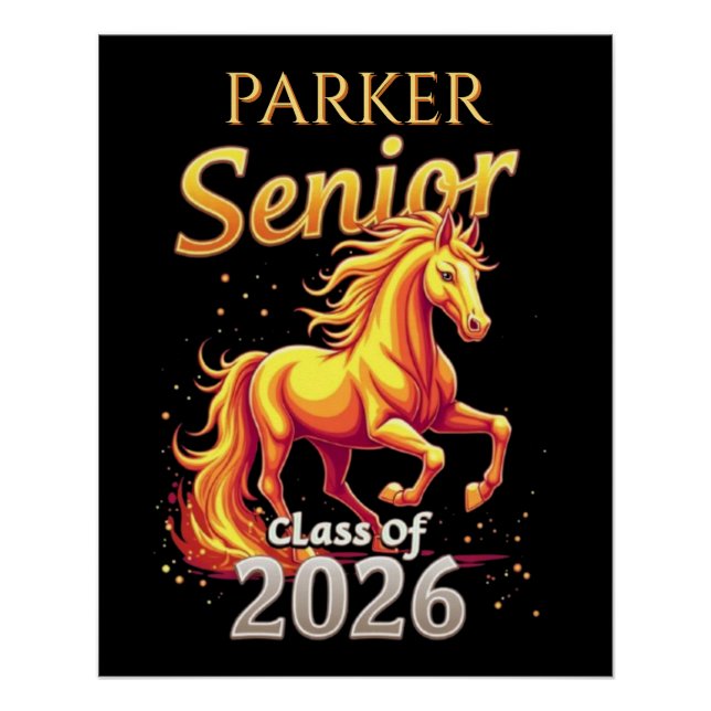 Senior 2026 Graduation Personalized Fire Horse Poster (Front)
