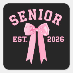 Senior 2026 Pink Bow Square Sticker