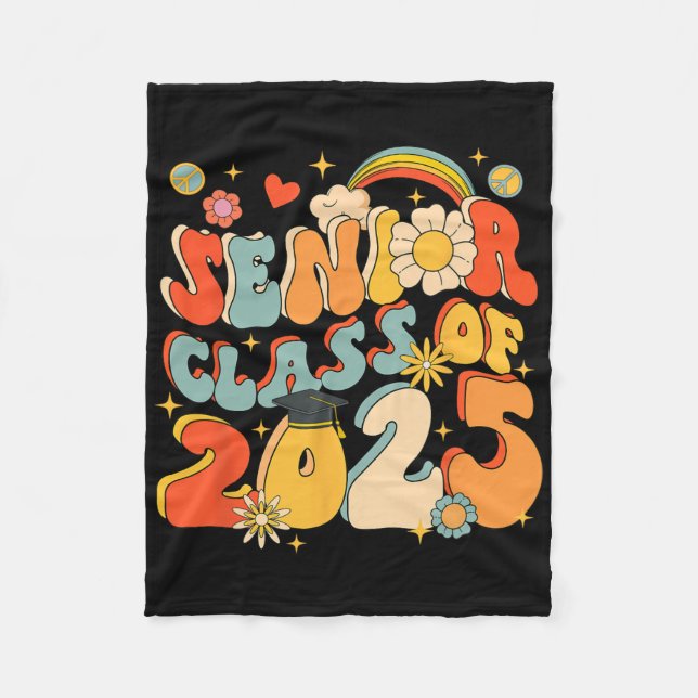 Senior 25 Cl Of 2025 Graduation School Retro Groov Fleece Blanket (Front)