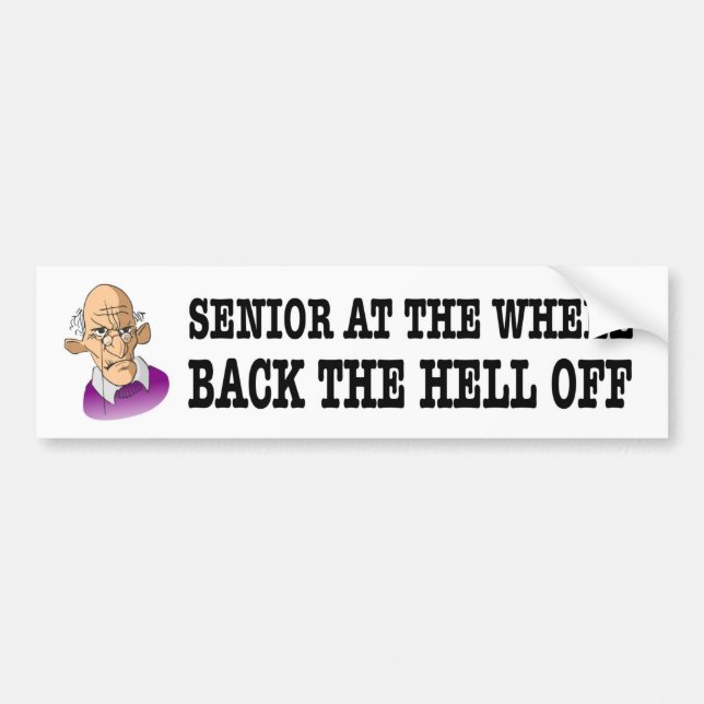 Senior at the wheel male funny car sticker (Front)