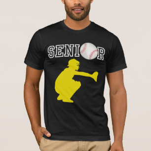 Senior Baseball Catcher Player Yellow Silhouette T-Shirt
