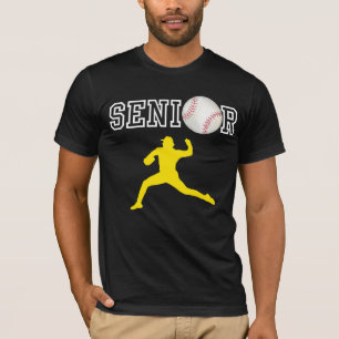 Senior Baseball Pitcher Player Yellow Silhouette T-Shirt