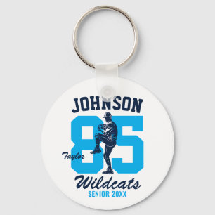 Senior Baseball Pitcher School Sports Game Day Keychain