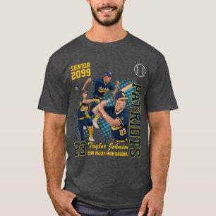 Senior Baseball Player Custom Photo Collage Blue T-Shirt