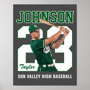 Senior Baseball Player Number Custom Photo Green Poster