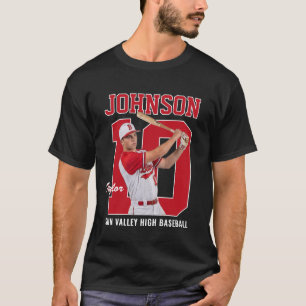 Senior Baseball Player Number Custom Photo Red T-Shirt