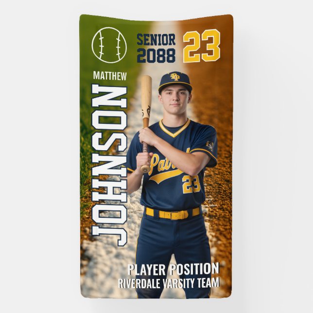 Senior Baseball Team Player Custom Sports Photo Banner (Vertical)