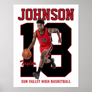 Senior Basketball Player Number Custom Photo Red Poster
