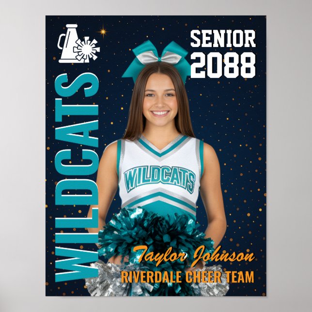 Senior Cheer Team Cheerleader Photo Gold Blue Poster (Front)