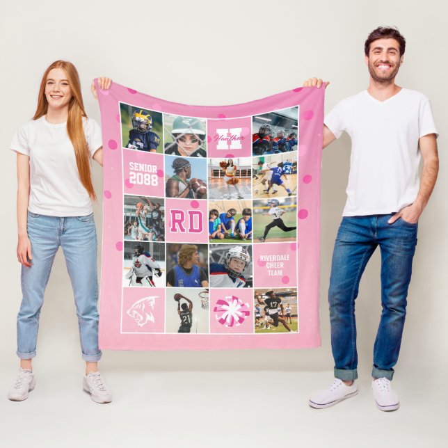 Senior Cheer Team Custom Photo Pink Confetti Fleece Blanket (In Situ)