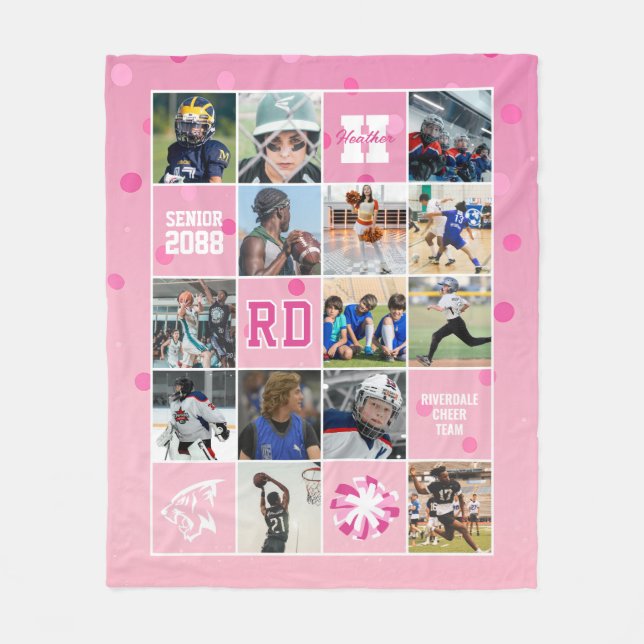 Senior Cheer Team Custom Photo Pink Confetti Fleece Blanket (Front)