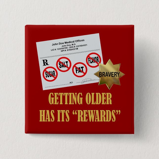 Senior Citizen "Rewards" 2 Inch Square Button (Front)