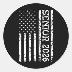 Senior Cl Of 2026 Patriotic American Usa Flag Grad Classic Round Sticker