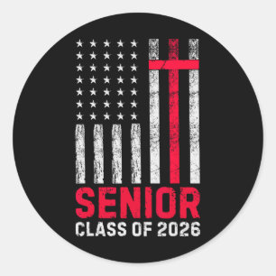 Senior Cl Of 2026 Us Flag Cross Christian Graduati Classic Round Sticker