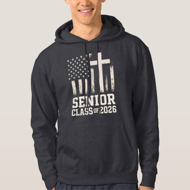 Senior Class 2026 Cross Flag USA Hoodie (Front)
