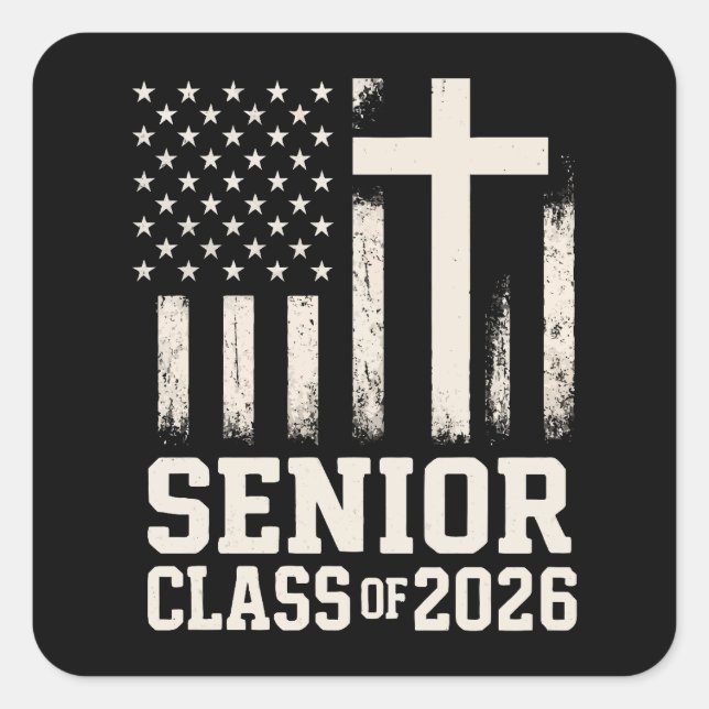Senior Class 2026 Cross Flag USA Square Sticker (Front)
