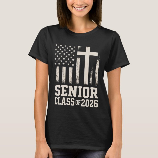 Senior Class 2026 Cross Flag USA T-Shirt (Front)