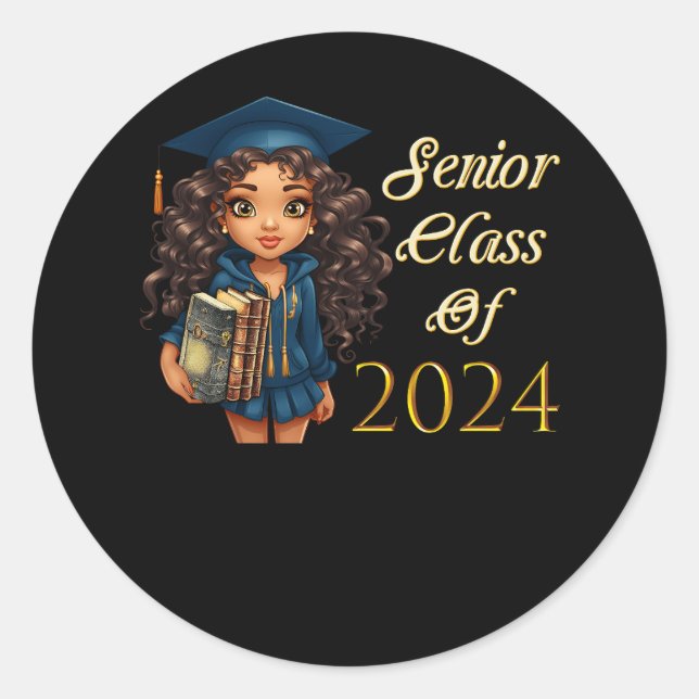 Senior Class Of 2024 Black Girl Graduation African Classic Round Sticker (Front)