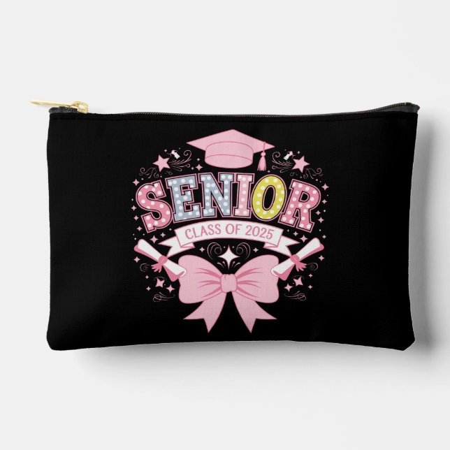 Senior Class Of 2025 Graduation Pink Coquette Bow Accessory Pouch (Front)