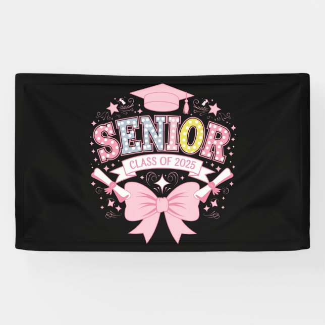 Senior Class Of 2025 Graduation Pink Coquette Bow Banner (Horizontal)