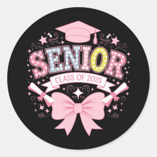 Senior Class Of 2025 Graduation Pink Coquette Bow Classic Round Sticker