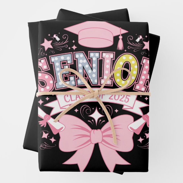 Senior Class Of 2025 Graduation Pink Coquette Bow Wrapping Paper Sheet (In situ)