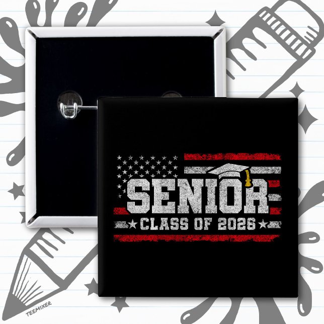 Senior Class of 2026 American Flag Graduation 2 Inch Square Button (Creator Uploaded)