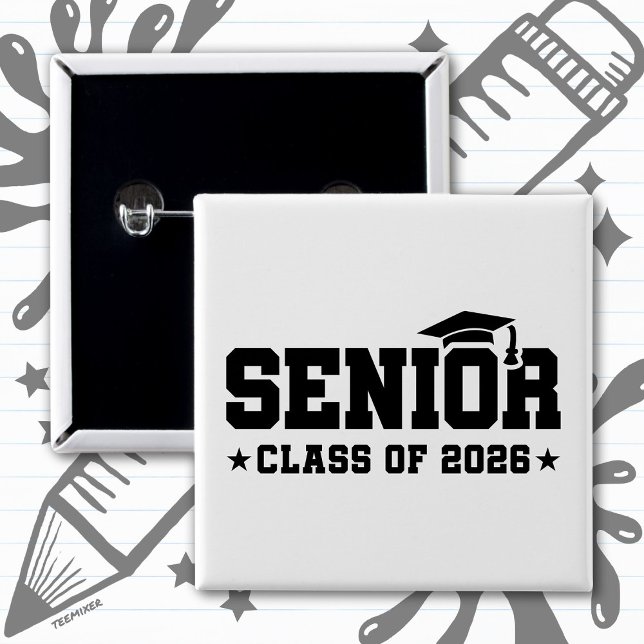 Senior Class of 2026 Bold Graduation Typography 2 Inch Square Button (Creator Uploaded)