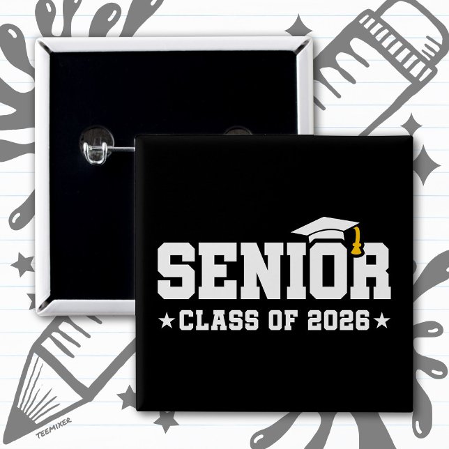 Senior Class of 2026 Bold Graduation Typography 2 Inch Square Button (Creator Uploaded)