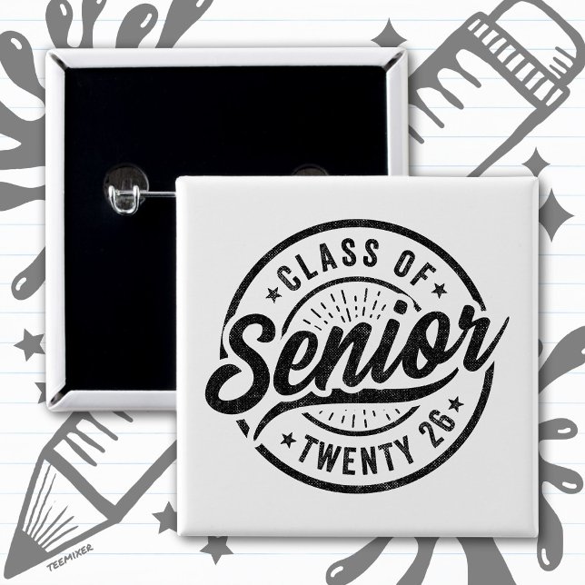Senior Class of 2026 Cool Vintage Badge Graduation 2 Inch Square Button (Creator Uploaded)