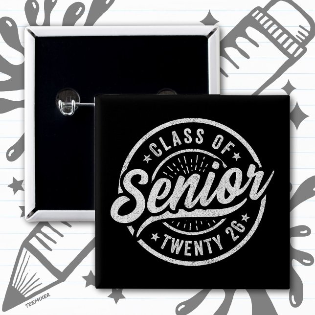 Senior Class of 2026 Cool Vintage Badge Graduation 2 Inch Square Button (Creator Uploaded)