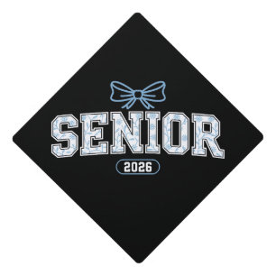 Senior Class Of 2026 Graduation Blue Floral Bow Cap Topper