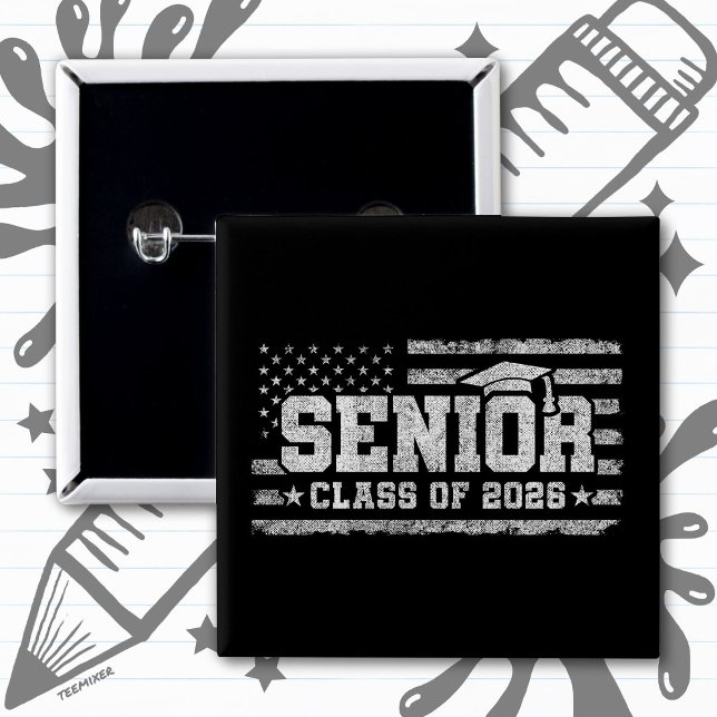 Senior Class of 2026 Vintage American Flag Grad 2 Inch Square Button (Creator Uploaded)