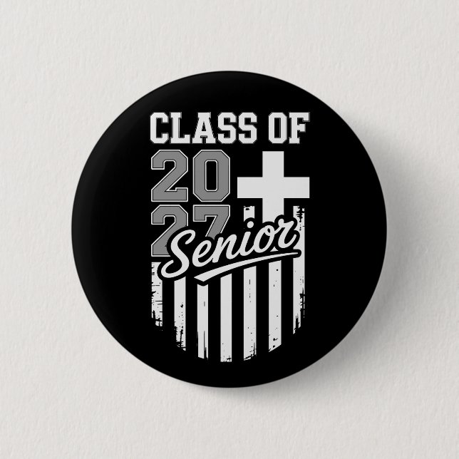 Senior Class Of 2027 Christian American Flag Grad 2 Inch Round Button (Front)