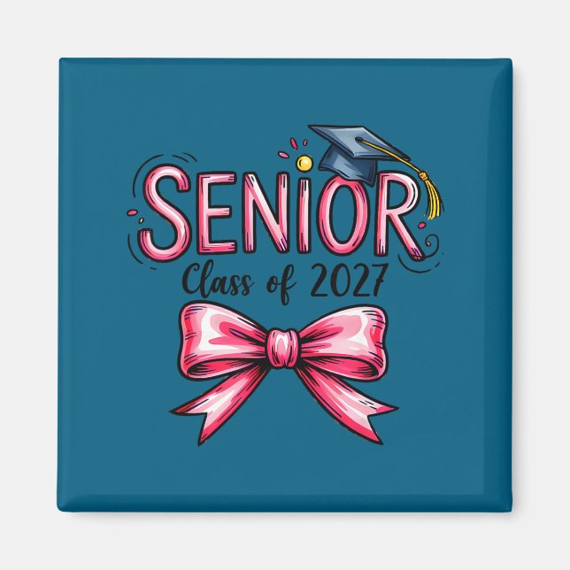 Senior class of 2027 coquette pink bow graduation magnet (Front)