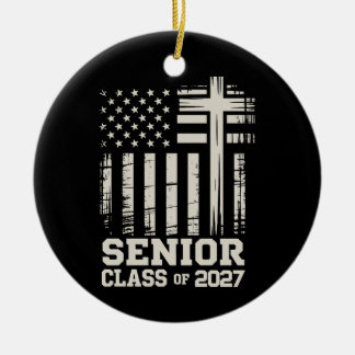 Senior Class Of 2027 USA Flag Cross Christian Grad Ceramic Ornament