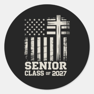Senior Class Of 2027 USA Flag Cross Christian Grad Classic Round Sticker