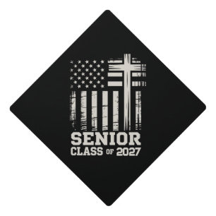 Senior Class Of 2027 USA Flag Cross Christian Grad Graduation Cap Topper