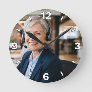 Senior Customer Service Headset Office Decor Round Clock