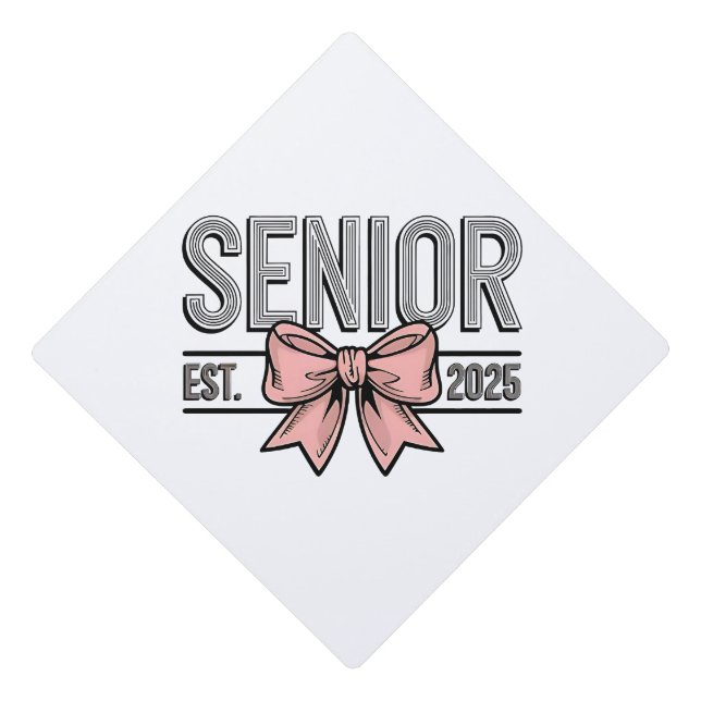 Senior Est 2025 Bow Coquette Graduation  Cap Topper (Front)