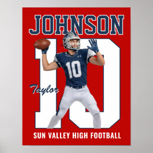 Senior Football Player Number Custom Photo Blue Poster