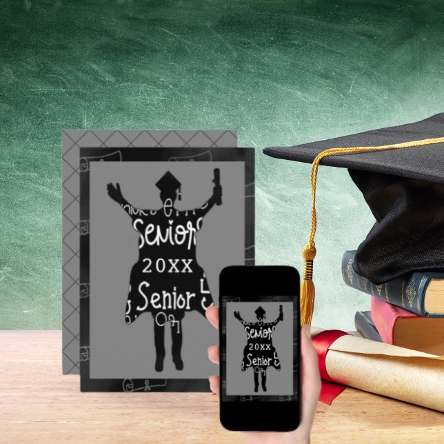 Senior Graduate Silhouette Grey Party Celebration Invitation (Senior Graduate Silhouette Gray Party Celebration Invitation)