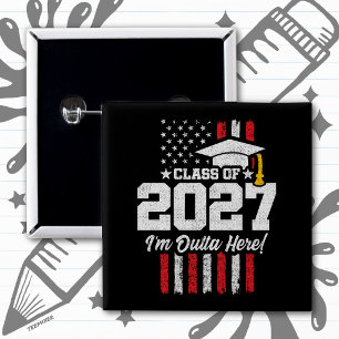 Senior Graduation American Flag Class of 2027 2 Inch Square Button
