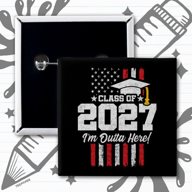 Senior Graduation American Flag Class of 2027 2 Inch Square Button (Creator Uploaded)