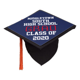 Senior Graduation Navy Blue White Cap Topper