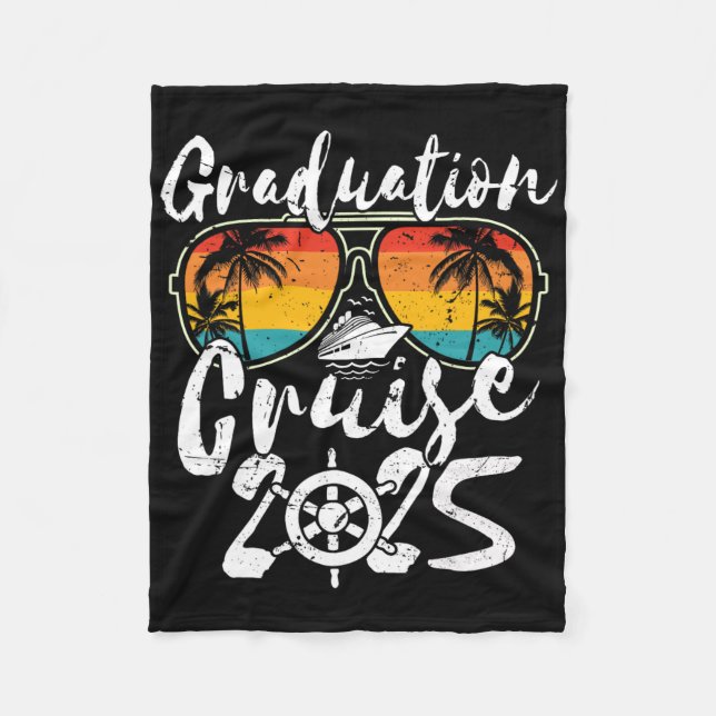 Senior Graduation Trip Cruise 2025 Retro Ship Part Fleece Blanket (Front)