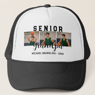 Senior Grandpa Custom 3 Photo Collage Basketball Trucker Hat