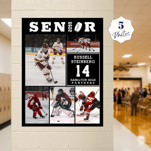 Senior Hockey Player Name Number 5 Photo Collage Poster