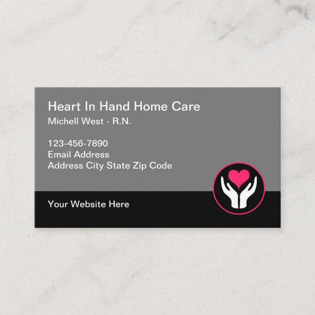 Senior Home Care Heart Symbol Business Cards (Front)